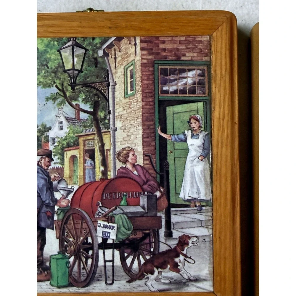 Vintage 80s Royal Schwabap Holland Hand Decorated Ceramic Tile Art Pair 2